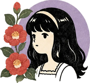 花朵环绕的小语女孩插画
